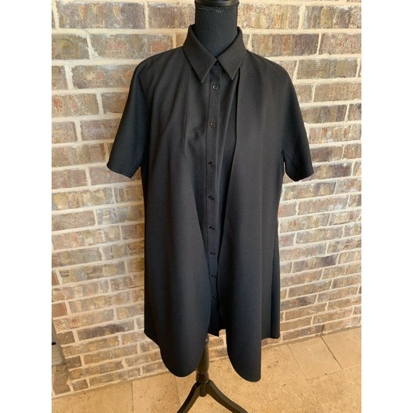 Kaelen shift cape dress short sleeve black button front classic designer small - Picture 1 of 4